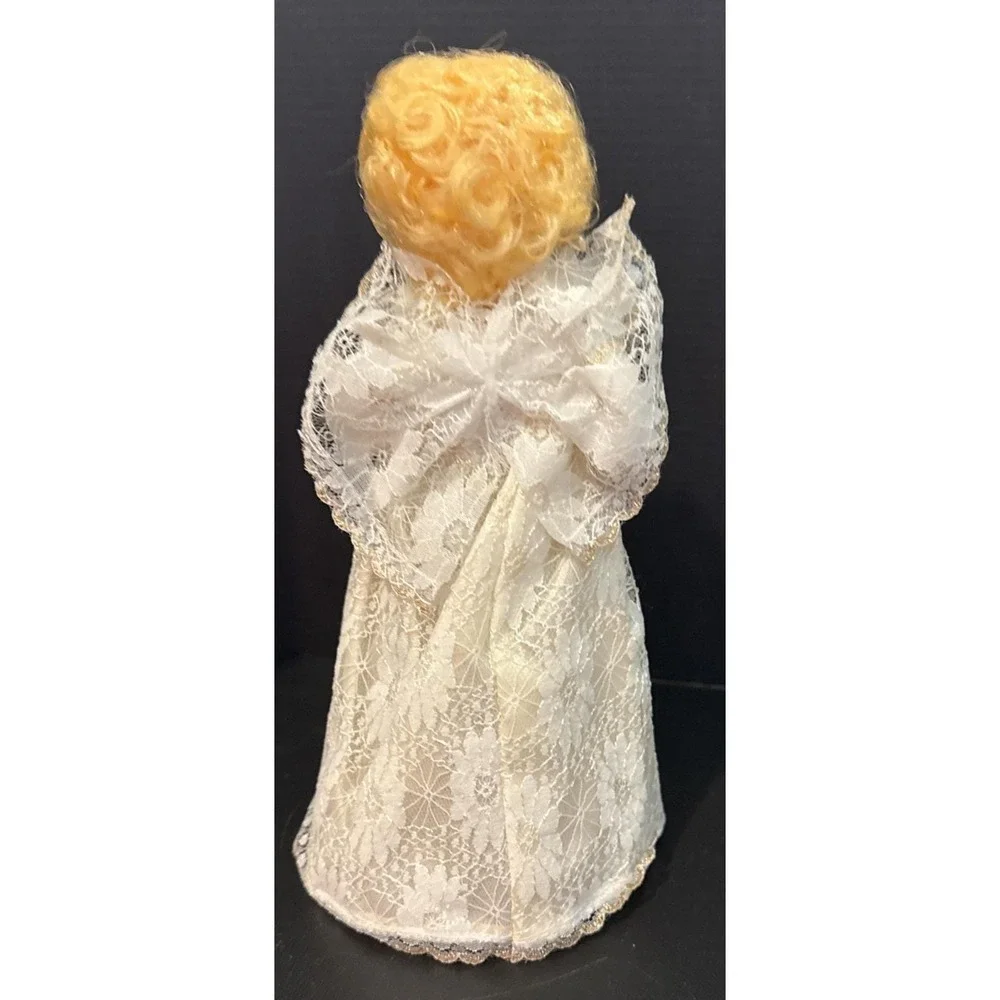 Vintage Angel Blond Hair Porcelain Christmas Holiday Tree Topper Lace Dress READ